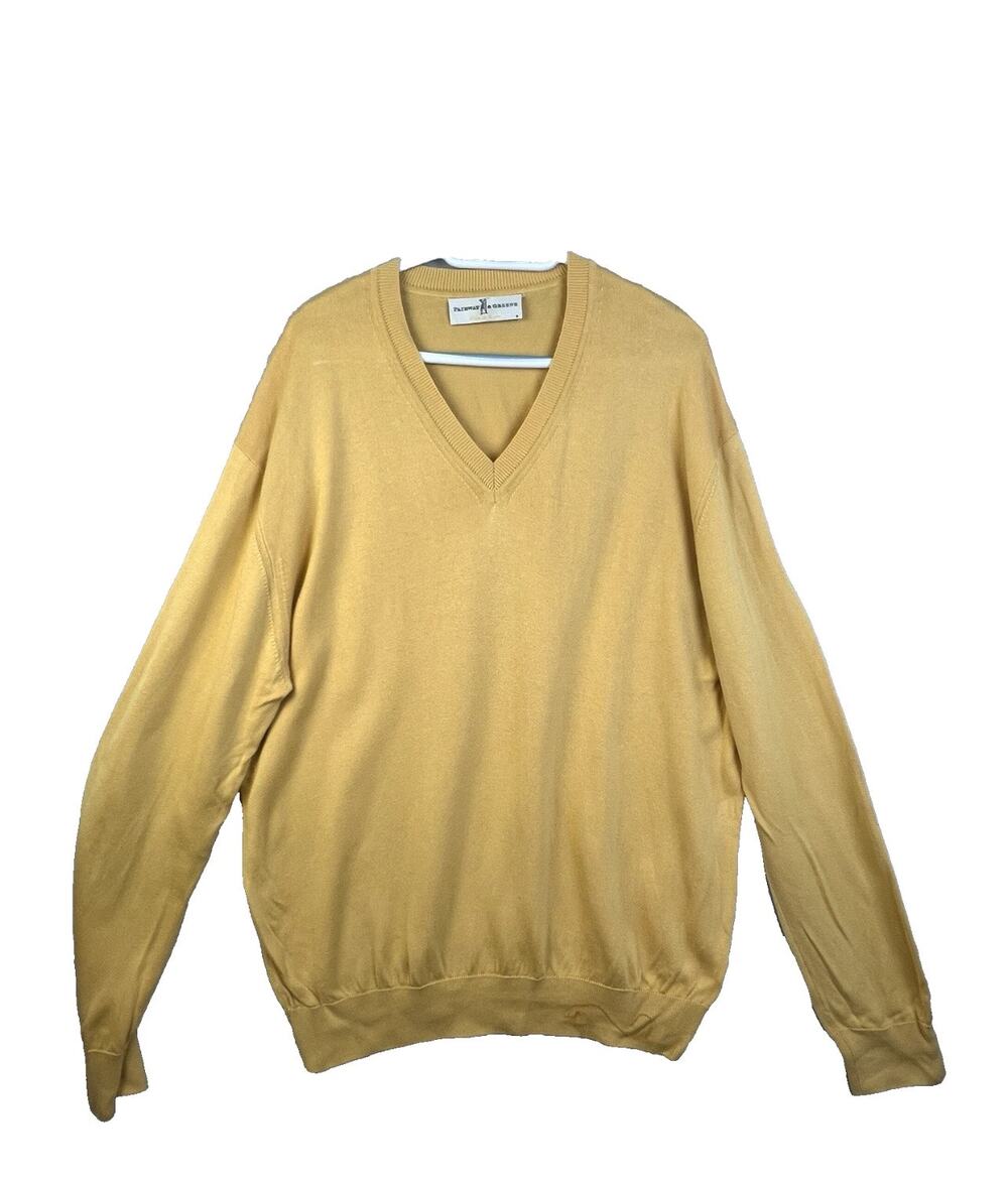 Fairway & Greene Men's Yellow Pima Cotton V-Neck SweaterGolf Work Preppy